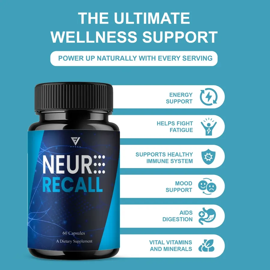 Brand panel titled The ultimate wellness support, listing energy support, helps fight fatigue, supports healthy immune system, mood support, aids digestion and vitamins